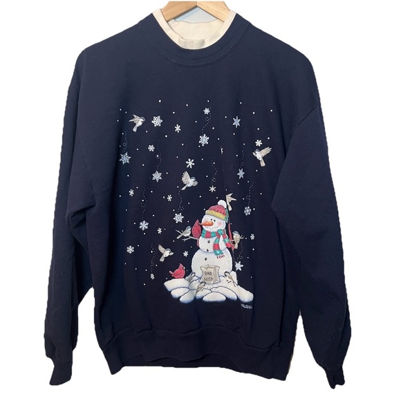 Vintage Christmas Sweatshirt Snowman Holiday Winter size Large Morning Sun 90’s - Picture 1 of 5